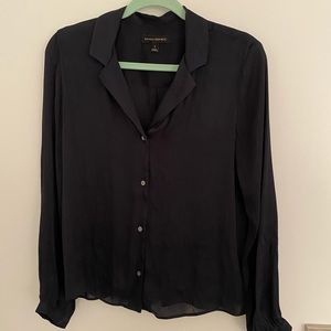 Navy silk blouse.